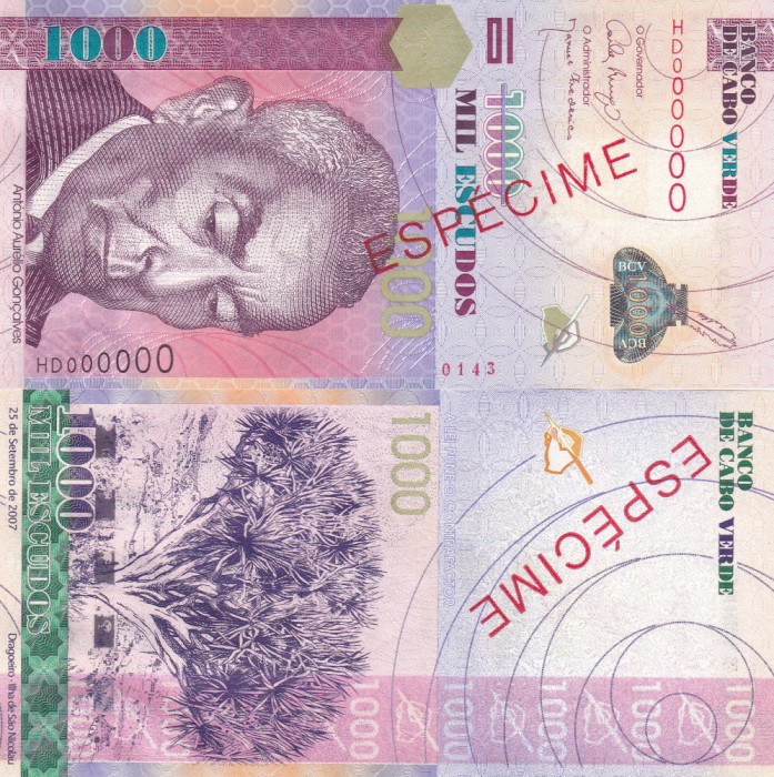 Capul Verde Cape Verde 1000 Escudos 2007 Specimen UNC