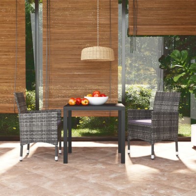 vidaXL Set mobilier grădină cu perne, 3 piese, gri, poliratan foto