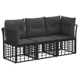 vidaXL Set de canapele de exterior cu pernă 3 pcs Negru Poliester 3437405