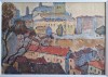 Constantin Mihalcea-Braga-Peisaj citadin oras medieval,pictura ulei pe carton,semnat,32x40cm cu rama,42x30cm fara rama