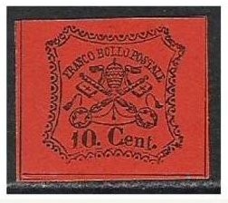 Italy Church State 1867 Coat of arms, 10C, Mi.15, imperf., MNG AM.116 foto