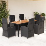 VidaXL Set mobilier de grădină cu perne, 7 piese, negru, poliratan