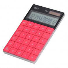 Calculator Birou Deli 12 Digiti Modern, rosu foto