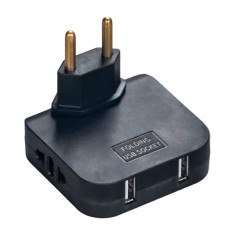 Adaptor Triplu Rotativ 180&deg; cu 2 Prize și 2 Porturi USB Techstar&reg;, 2500W, Negru - Ideal pentru Spatii Inguste