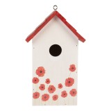Cumpara ieftin Casuta Pasari lemn alb rosu negru decor Maci 15x10x22 cm