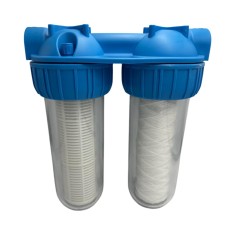 Filtru Roval de Apa 10&rdquo; cu 2 Cartuse Filtrante, Nylon, Polipropilena si Carbune Activ
