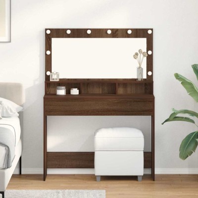 vidaXL Masă de cosmetică cu lumini LED, stejar maro, 100x41x135 cm foto