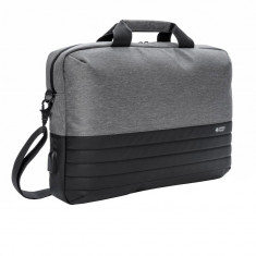 Geanta Laptop 15 inch RFID, Swiss Peak by AleXer, poliester, gri, breloc inclus din piele ecologica si metal foto