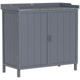 Outsunny Dulap pentru Exterior din Lemn de Brad cu Blat de Lucru din Metal Zincat si 2 Rafturi pentru Scule, 98x48x95.5 cm, Gri | Aosom Romania