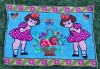 Peretar vechi carpeta taraneasca populara cusatura, Maramures anii 60-70, model cu doua fetite si un cos cu flori, fluture si 2 pasari