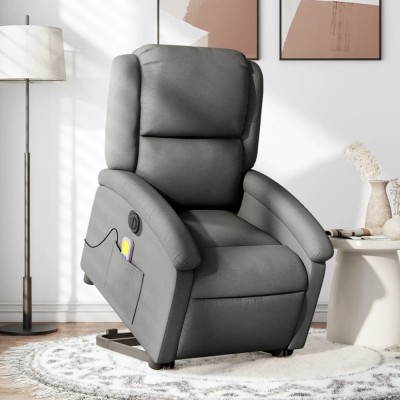 vidaXL Fotoliu electric masaj rabatabil cu ridicare, gri &amp;icirc;nchis textil foto