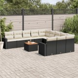 Gossi set canapele de gradina, 12 piese, cu perne, negru, poliratan