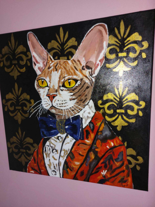 Pisica aristocrata pictura in ulei 1