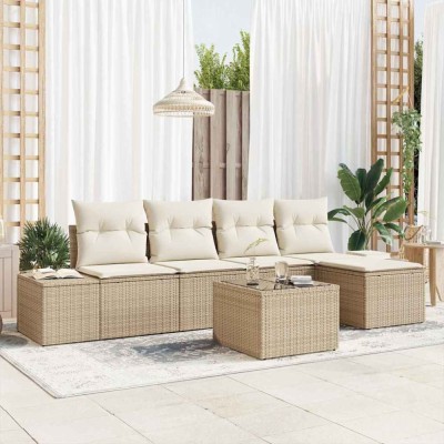 vidaXL Set de canapele pentru grădină 6 pcs Bej Rattan poli 3347031 foto