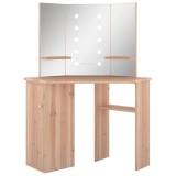 Cumpara ieftin Masa de toaleta de colt cu LED, stejar, 111x54x141,5 cm