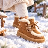 Cizme maro imblanite pentru fete din piele ecologica, talpa cauciuc, Model Cozy