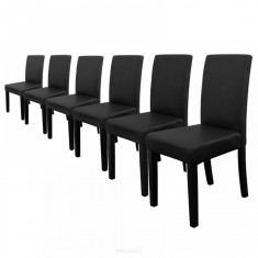 Set Victoria 6 scaune bucatarie, 90 x 42 cm, tapitat, piele sintetica, forma trapezoidala sezut, negru foto