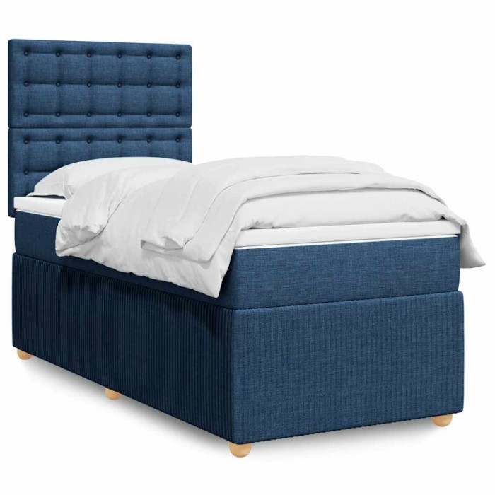 vidaXL Pat box spring cu saltea, albastru, 90x200 cm, textil 3291959