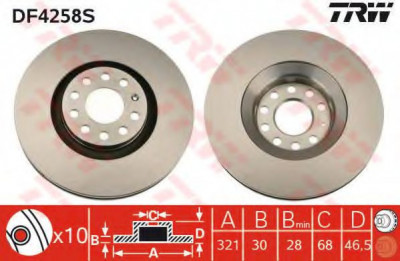 Disc frana AUDI A4 Cabriolet (8H7, B6, 8HE, B7) (2002 - 2009) TRW DF4258S foto