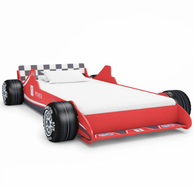vidaXL Pat pentru copii mașină de curse, roșu, 90 x 200 cm foto