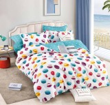 Cumpara ieftin Lenjerie pat dublu,bumbac finet,6 piese cu elastic,alba macarons-A101