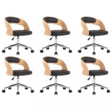 Cumpara ieftin Scaune pivotante, 6 buc. negru, lemn curbat &amp; piele ecologica