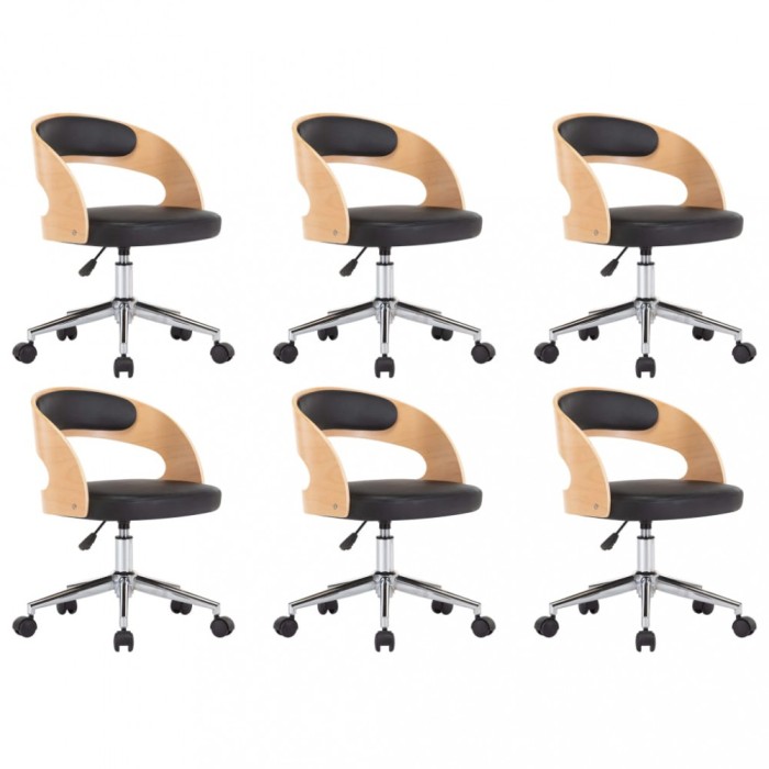 Scaune pivotante, 6 buc. negru, lemn curbat &amp; piele ecologica