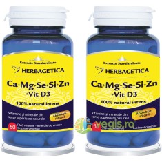 Pachet Complex Forte (Ca+Mg+Se+Si+Zn) cu Vitamina D3 60cps+30cps