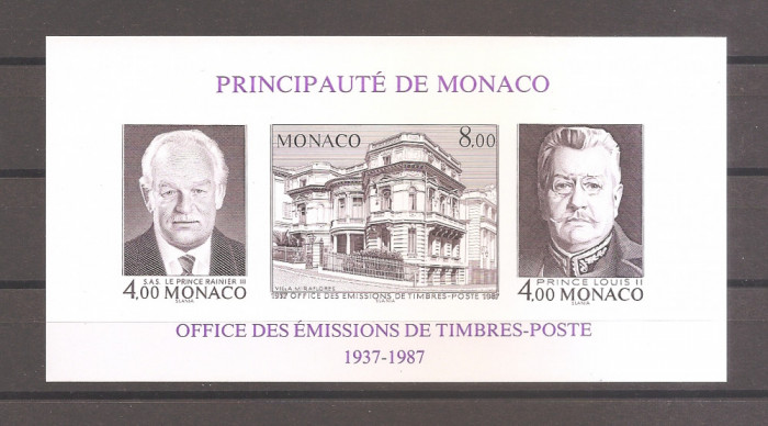 Monaco 1987 - 50 de ani de Emitere de Timbre in Monaco (colita NEDANTELATA), MNH