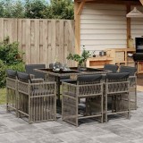 VidaXL Set mobilier grădină cu perne, 9 piese, gri, poliratan 3211736
