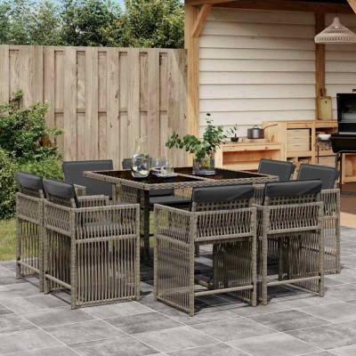 vidaXL Set mobilier grădină cu perne, 9 piese, gri, poliratan 3211736 foto