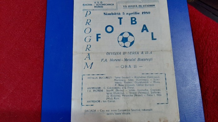 program Flacara A. Moreni - Metalul Buc.
