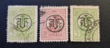Regele Carol I ("Gravate" cu Supratipar de Taxă / P.T.T.) - Taxa de Monopol / P.T.T. (5 Bani Verde x2 &amp; 10 Bani Roșu cu Ștampilă "AMB...") RO2
