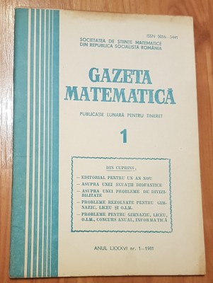 Gazeta matematica - Nr. 1 din 1981 foto