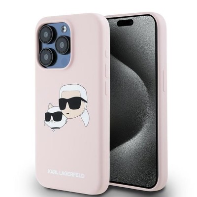 Husa MagSafe pentru Apple iPhone 15 Pro Max, Karl Lagerfeld, Silicone Karl &amp;amp; Choupette, Roz foto