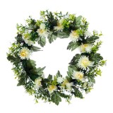 Coronita decorativa artificiala cu crizanteme albe,plastic, 38 cm, Oem