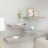 Rafturi Suspendate vidaXL, 4 Buc., Gri Beton, 50x23x3.8 cm, MDF, Raft de Perete, Montare Invizibila, Design Modern
