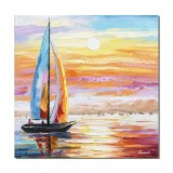 Cumpara ieftin Tablou 3D apus de soare cu velier pictat manual, 50x50cm ulei pe panza, Leonard Covaci