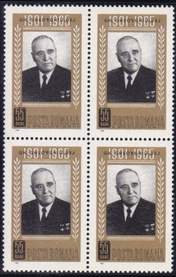 ROMANIA 1965 LP 623 GHE.GHEORGHIU DEJ - 1 AN DE LA MOARTE BLOC DE 4 TIMBRE MNH foto