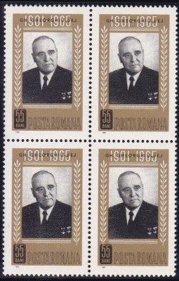 1965 LP 623 GHE.GHEORGHIU DEJ - 1 AN DE LA MOARTE BLOC DE 4 TIMBRE MNH foto