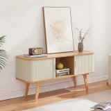 Comoda TV Tysv&aelig;r 120x40x58 cm din bambus, crem, cu usi glisante