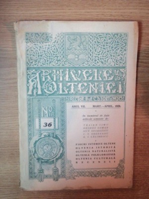 ARHIVELE OLTENIEI , NR . 36, ANUL VII , MART. - APRIL. 1928 foto