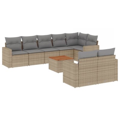 Set canapele de gradina, 9 piese, cu perne, bej, poliratan foto
