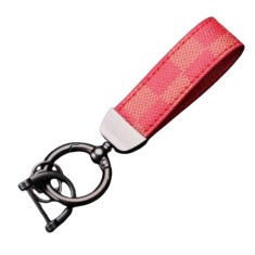 Breloc chei din piele si otel zincat, LUVLU&trade;, rotire la 360 de grade, inel in D anti-pierdere, 2 inele mici si surubelnita, pentru Barbati/Femei, Rosu