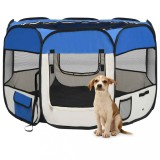 Țarc Joacă Pliabil C&acirc;ini vidaXL Albastru 90x90x58 cm + Sac Transport, Portabil, Interior/Exterior