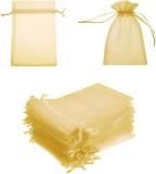 Set de 100 saculeti Svupue, textil, auriu, 10 x 15 cm