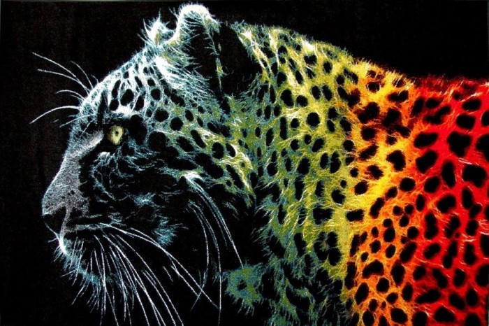Covor Model Leopard Negru 11016-180, Marime 80 x 150 cm, Multicolor, Inaltime Fir 9 mm, Antialergic, Polipropilena, Living, Dormitor, Sufragerie, Biro