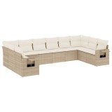Set canapele de gradina cu perne, 10 piese, bej, poliratan
