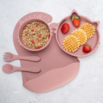 Set Diversificare, AppeKids, 100% Silicon, Kitty - Old Rose foto