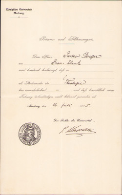 HST A1918 Certificat 1905 profesor Gustav Borger Sibiu Marburg foto